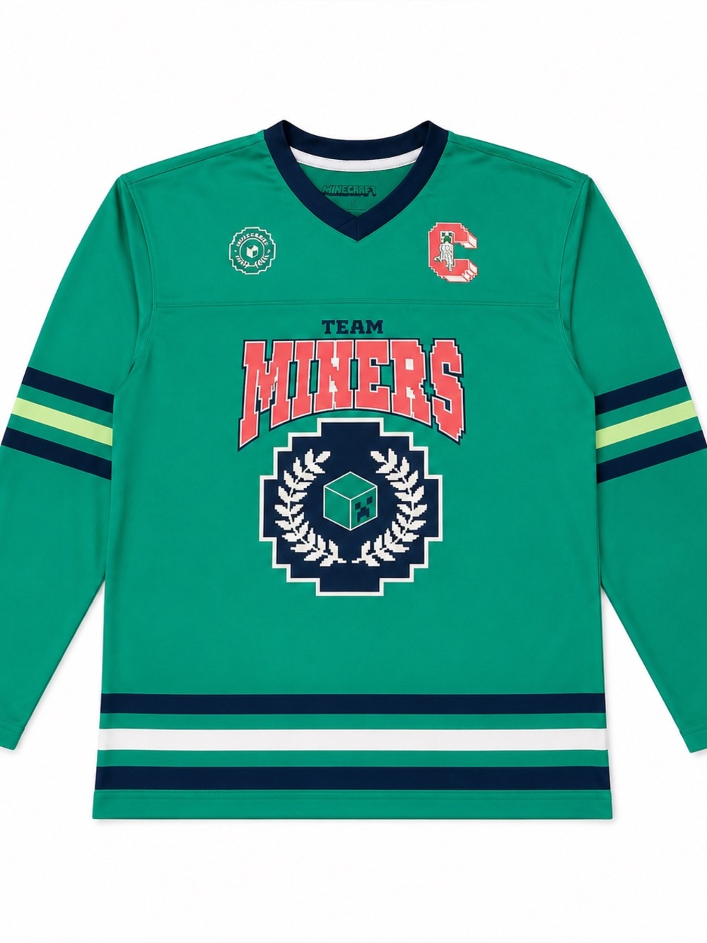 Minecraft Team Miners Long Sleeve Green Performance Jersey Youth Medium